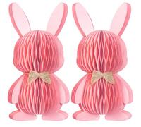 KI Store Pink Easter Bunny Figurines 2pcs Paper Honeycomb Rabbits for Easter Spring Table Centerpiece Tiered Tray Mantel Shelves Display