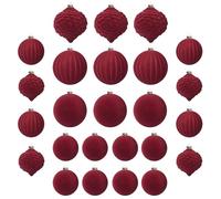 KI Store Velvet Christmas Baubles Red 25pcs Shatterproof Flocked Christmas Tree Ornaments 80mm 60mm Assorted for Xmas Tree Decorations