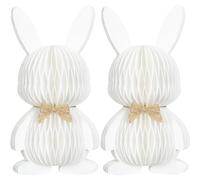 KI Store White Easter Bunny Figurines 2pcs Paper Honeycomb Rabbits for Easter Spring Table Centerpiece Tiered Tray Mantel Shelves Display
