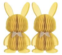 KI Store Yellow Easter Bunny Figurines 2pcs Paper Honeycomb Rabbits for Easter Spring Table Centerpiece Tiered Tray Mantel Shelves Display