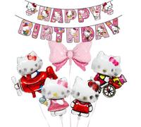 Ki- Ty Birthday Decorations for Girls- Kids Party Decorations Set with Cartoon Birthday Foil Balloons Cat Happy BirthDay Banner for Theme Party Supplies