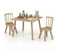 Ki Wooden Table and Chas Set 3 Piece Activi Desk with Curved Backrest for Toddlers Ideal for Playroom and Daycare Natural h