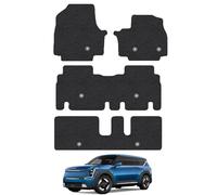 Kia EV9 [7 Seat Version] (2024+) Car Mats Accessories Tailored Fit Carpet Floor Mats Non Slip Black Trim Full Coverage Compatible Accessory Front Rear Set Anti Slip Granulated Backing Clips