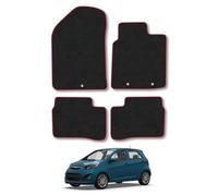 Kia Picanto (2011-2017) Car Mats Tailored Fit Carpet Floor Mats Non Slip Red Trim Full Coverage Compatible Accessory Front Rear Set Anti Slip Granulated Backing Hand-Finished Clips