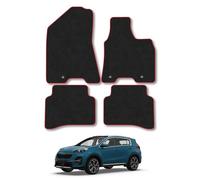 Kia Sportage (2016-2021) Car Mats [Model with stud floor fixings] Tailored Fit Carpet Floor Mats Non Slip Red Trim Full Coverage Compatible Accessory Front Rear Set Anti Slip Granulated Backing
