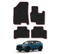 Kia Sportage Non-hybrid (2022+) Car Mats Tailored Fit Carpet Floor Mats Non Slip Red Trim Full Coverage Compatible Accessory Front Rear Set Anti Slip Granulated Backing Hand-Finished Clips