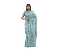 Kiaaron Handicrafts Women's Ikat Hand Block Print Jaipuri Cotton Mulmul Saree with Blouse Piece, Multicolor_sn, One Size
