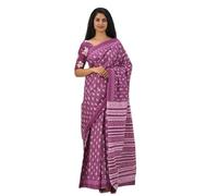 Kiaaron Handicrafts Women's Ikat Hand Block Print Jaipuri Cotton Mulmul Saree with Blouse Piece - Pink_40