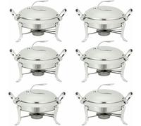 Kiaoeiuyti 3L Chafing Dish Set Round Stainless Steel Buffet r Full Size With Pans, Lids And Fuel Holders For Catering Party Wedding Dinner Food Warmer~/,Silver-6 pack