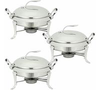 Kiaoeiuyti 3L Chafing Dish Set Round Stainless Steel Buffet r Full Size with Pans, Lids and Fuel Holders for Catering Party Wedding Dinner Food Warmer~/,Silver-3 Pack