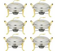 Kiaoeiuyti 3L Chafing Dish Set Round Stainless Steel Buffet r Full Size With Pans, Lids And Fuel Holders For Catering Party Wedding Dinner Food Warmer~/,Gold-6 pack