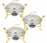 Kiaoeiuyti 3L Chafing Dish Set Round Stainless Steel Buffet r Full Size With Pans, Lids And Fuel Holders For Catering Party Wedding Dinner Food Warmer~/,Gold-3 pack