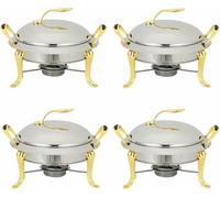 Kiaoeiuyti 3L Chafing Dish Set Round Stainless Steel Buffet r Full Size With Pans, Lids And Fuel Holders For Catering Party Wedding Dinner Food Warmer~/,Gold-4 pack