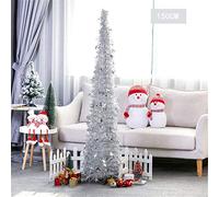 Kiaoeiuyti 5FT Artificial Tinsel Pop Up 3d Red Christmas Tree With Stand Gorgeous Sequins Star Collapsible Xmas Party Trees Decorations-Silver 1.5meter The New