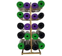 Kiaoeiuyti Floor Yoga Mat Rack & Foam Roller Stand, Extra Large Capacity Gym/Studio Metal Vertical Yoga Mat Display Organizer, Modern Yoga Mat Holder Shelf (Color : Gold)