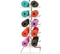 Kiaoeiuyti Foam Roller & Yoga Mat Rack Holder, Floor 5 Tier Metal Double-Sided Vertical Display Stand, Hold 10 Mats, Heavy Duty Workout Room Pilates Mats Rack Organizer (Color : White)