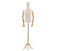Kiaoeiuyti White Male Mannequin Body Torso with Wooden Arms & Base, Adjustable Height Dressmakers Bust Mannequin Display Stand, Fits Suits/Clothing Display (Color : Tripod Stand base)