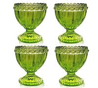 KiaoTime Green Glass Easter Egg Cup for Soft or Hard Boiled Egg Holder - Set of 4 Egg Holders for Breakfast Brunch, Kitchenware, Easter Decoration Egg Cup for Spring Home Party tableware Decor Favors