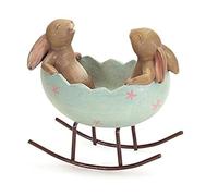 KiaoTime Laughing Bunny Rabbits Rocking in an Easter Egg Cradle Spring Easter Decoration Vintage Rustic Country Bunnies Rabbit Figurine Statue (Bunnies in a Cradle)