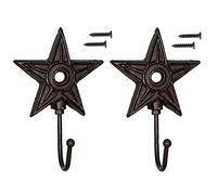 KiaoTime Pack 2 Vintage Architectural Star Hooks Decorative Western Home Wall Mount Coat Rack Hanger Rustic Decor Coat Hook,Hat Hook-Wall Mounted,Coat Hanger,Single Hooks for Bath,Kitchen,Garage