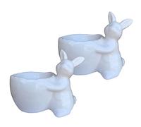 KiaoTime Rabbit Egg Cup for Soft or Hard Boiled Egg Porcelain Ceramic Egg Cup Egg Holder - Set of 2 Easter Bunny Egg Cup for Easter Spring Decoration Dinner Dinning Room Table Centerpiece Décor