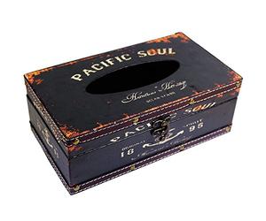 KiaoTime Retro Vintage Rustic Wood Tissue Holder Box Cover Facial Tissue Paper Dispenser Anchor Design Tissue Holder Home Decor(Black Pacific Soul)