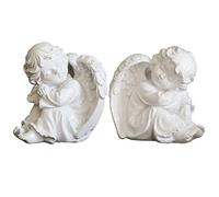 KiaoTime Set of 2 Resin Adorable Cherubs Angels Statues Figurine Guardian Sleeping Angel GARDEN Wings Angel Sculpture Cute Little Angel Collection Angel Memorial Statue (Set of A+B)