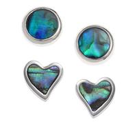 Kiara Jewellery 2 Pairs Stud Earrings Inlaid with Greenish Blue Paua Abalone Shell, Hypoallergenic