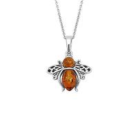 Kiara Jewellery 925 Sterling Silver Flying Amber Bee Pendant Necklace Inset With Brown Baltic Amber on 18" Sterling Silver Chain.