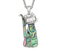 Kiara Jewellery Cute Cat with moustache Pendant Necklace Inlaid With Natural greenish blue Paua Abalone Shell on 18"/20" Trace Chain.