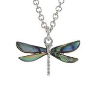 Kiara Jewellery Dragonfly Pendant Necklace Inlaid With Natural Greenish Blue Paua Abalone Shell on 18" Trace Chain. Non Tarnish plating.