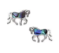 Kiara Jewellery Horse Stud Earrings Inlaid With Natural Greenish Blue Paua Abalone Shell Non Tarnish Silver Colour Hypoallergenic Rhodium plated.