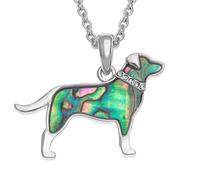 Kiara Jewellery Labrador Dog Pendant Necklace Inlaid With Greenish Paua Abalone Shell And Glass Stone Collar On 18"/20" Trace Chain.