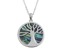 Kiara Jewellery Reversible Celtic Tree Of Life Pendant Necklace Inlaid Both Sides With Bluish Green Paua Abalone Shell on 18" Trace Chain. Non Tarnish Plating