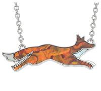 Kiara Jewellery Running Fox Pendant Necklace Inlaid With Brownish Paua Abalone Shell & Mother Of Pearl Tips On 18"/20" Trace Chain. Zinc & Brass Metal