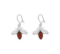 Kiara Jewellery Sterling Silver Flying Bee Earrings inset with Brown Baltic Amber.