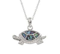 Kiara Jewellery Tortoise Pendant Necklace Inlaid With Natural greenish blue Paua Abalone Shell on 18" Trace Chain. Non Tarnish Plating