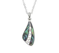 Kiara Jewellery Wing Pendant Necklace Inlaid With Natural Greenish Blue Paua Abalone Shell on 18" Trace Chain. Non Tarnish Plating