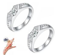 KIASRZN Magnetic Lymphatic Therapy Titanium Ion Moissanite Diamond Ring,Crystal Lymph Detox Ring,Fashionable Open Cubic Zirconia Ring for Men and Women (2PCS White)