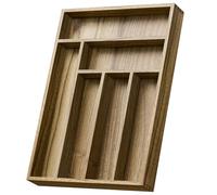 Kiasthome Acacia Wood Silverware Drawer Organizer, Kitchen Utensil Cutlery Drawer Organizer with Dividers, Flatware Organizer, Silverware Tray Holder for Spoons, Forks, 11.8''x16.5'' (6 Slots)