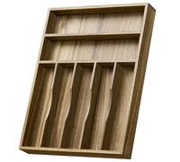 Kiasthome Acacia Wood Silverware Drawer Organizer, Kitchen Utensil Cutlery Drawer Organizer with Grooved Dividers, Flatware Organizer Silverware Tray Holder for Spoon, Fork, 13''x16.9'' (7 Slots)