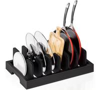 Kiasthome Bamboo Pot and Pan Organizer, Pot Lid Organizer Holder Rack for Countertop Drawer, Kitchen Cabinet Organizer with 7 Adjustable Dividers for Pots, Pans, Baking Sheets, Cutting Boards, Black