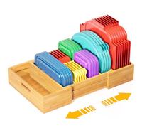 Kiasthome Expandable Bamboo Lid Organizers Inside Cabinet, Kitchen Cabinet Organizers with 3 Adjustable Dividers, Storage Plastic Lids, Food Container Lid Holder Organizer for Drawer Pantry, Nature