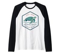 Kiawah Island Vintage Sea Turtle Atlantic Coast Beach Raglan Baseball Tee