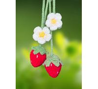 KIAYOO Car Mirror Hanging Accessories Crochet Strawberry,Cute Rearview Mirror Hanging,Car Decoration Interior Birthday Christmas New Year Gift for Teen Girls Women Friends
