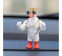 KIAYOO Mini Muscle Duck,Funny Gifts Car Home Office Ornament Decoration Resin Garden Statue Sculpture Figurine for Him Men Her Women Friends Boyfriend Birthday New Year Christmas,White