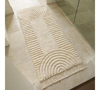 KIBAGA Boho Bathroom Rug with Tassels - Soft, Washable, Non-Slip Cotton Mat - Perfect 2x4.3 ft. Size to Enhance Modern Home Decor