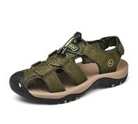 Kibapoj Men's Hiking Sandals Closed Toe Walking Sandals Beach Sandals Leather Summer Shoes For Trekking ， Heel Strap for Sports and Outdoors Gardening Lightweight Comfortable Adjustable(Army Green,5)