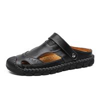 Kibapoj Mens Leather Outdoor Hiking Sandals - Sport Beach Fisherman Closed Toe Water Shoes (Two Ways)