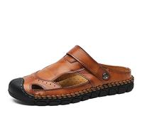 Kibapoj Mens Leather Sandals Outdoor Hiking Sandals Sport Beach Fisherman Sandals Shoes Closed Toe Water Sandals (Two Ways)(Red-Brown,6.5)